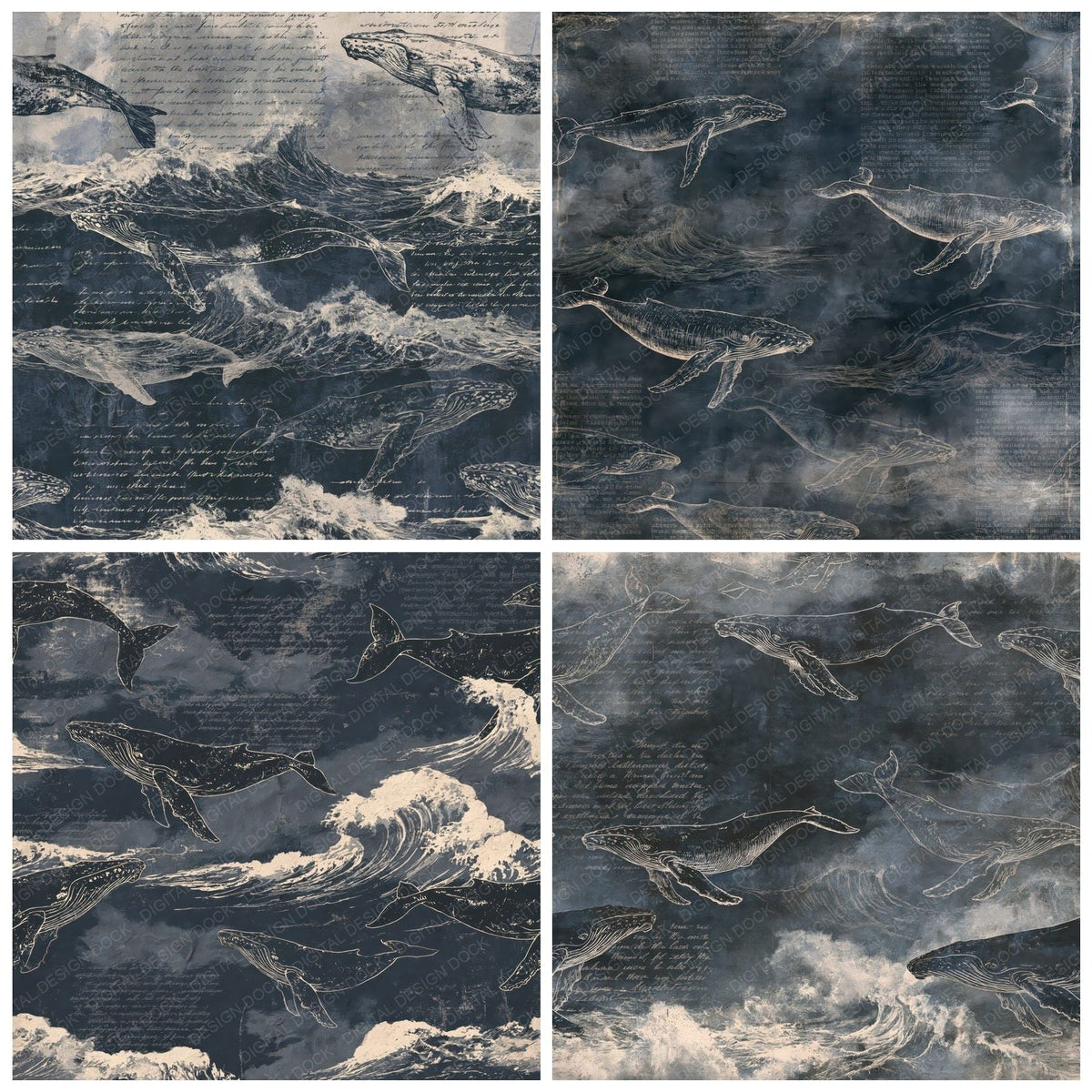 Humpback Whale Sea Creature Abyssal Navy Pearl Digital Paper Pack (DDD017193)