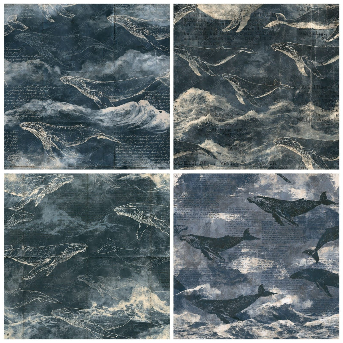 Humpback Whale Sea Creature Abyssal Navy Pearl Digital Paper Pack (DDD017193)