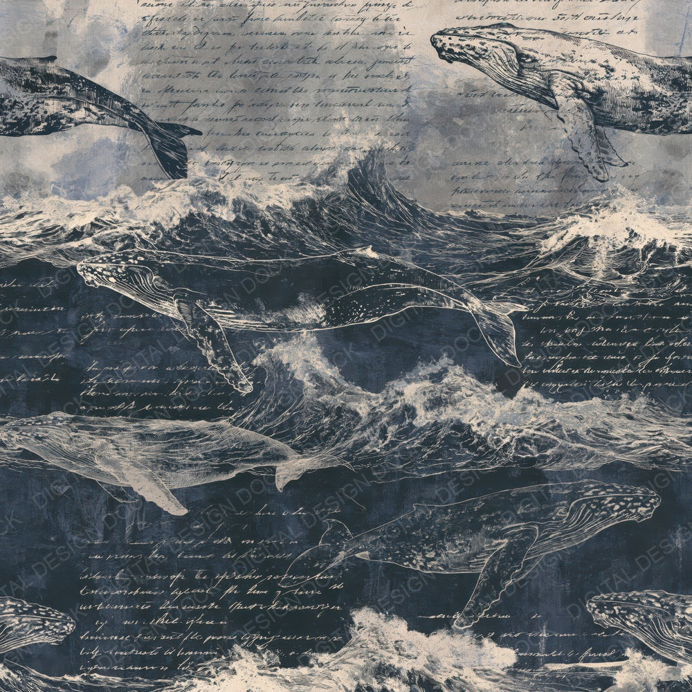Humpback Whale Sea Creature Abyssal Navy Pearl Digital Paper Pack (DDD017193)