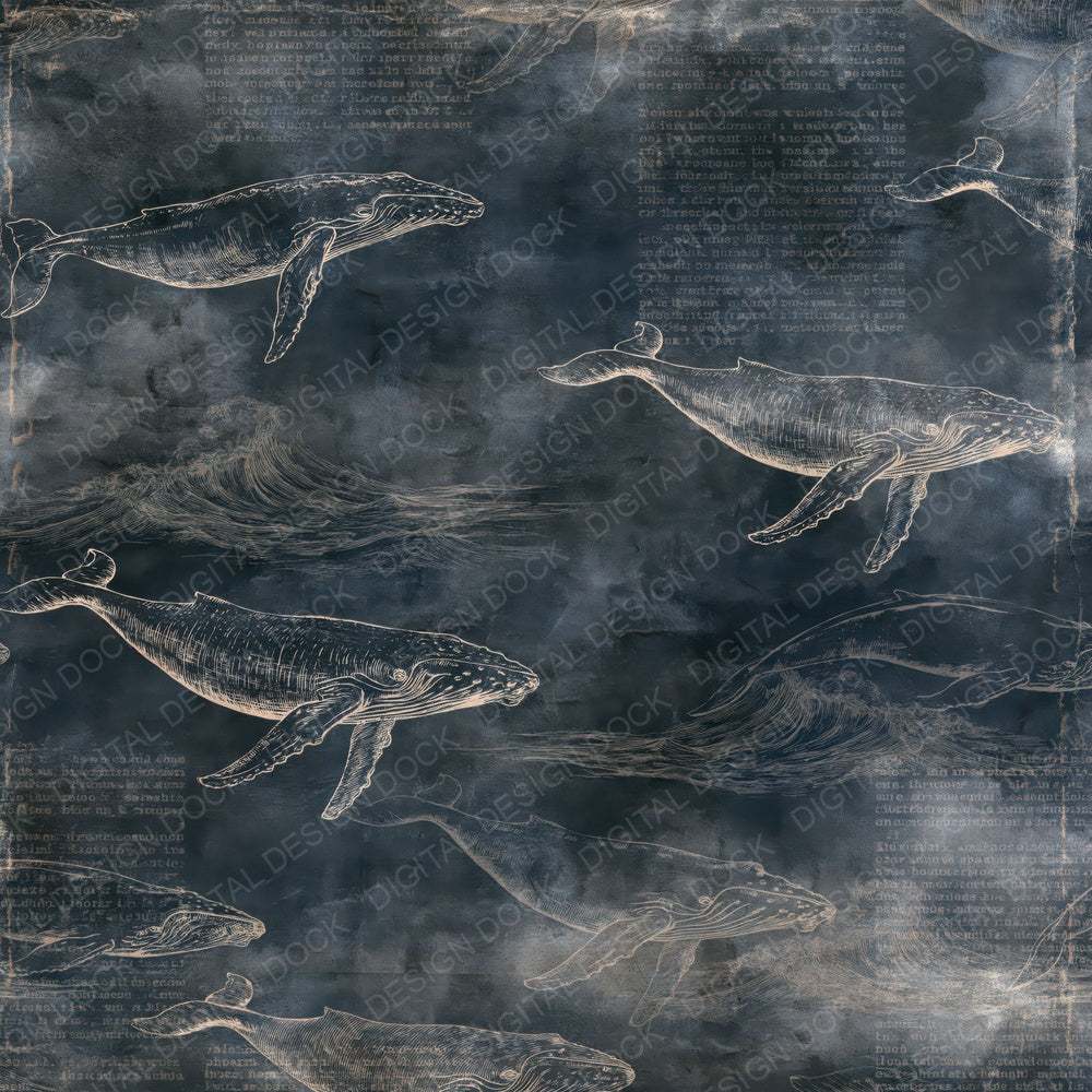 Humpback Whale Sea Creature Abyssal Navy Pearl Digital Paper Pack (DDD017193)