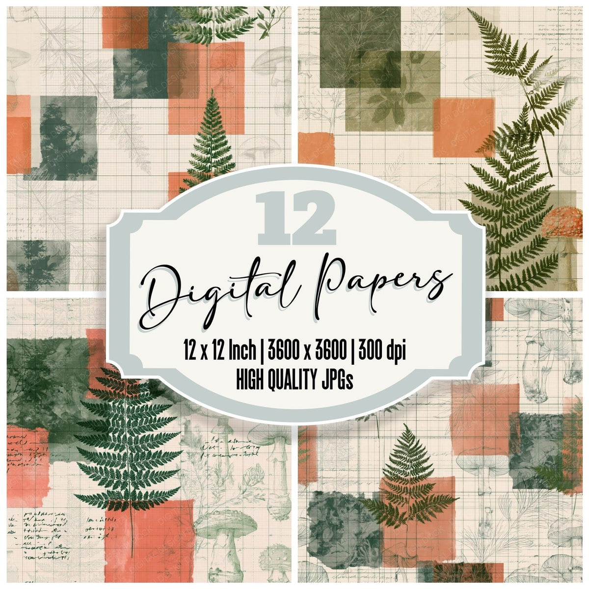 Pattern Studio Fern Ivory Forest Terracotta Digital Paper Pack (DDD017219)