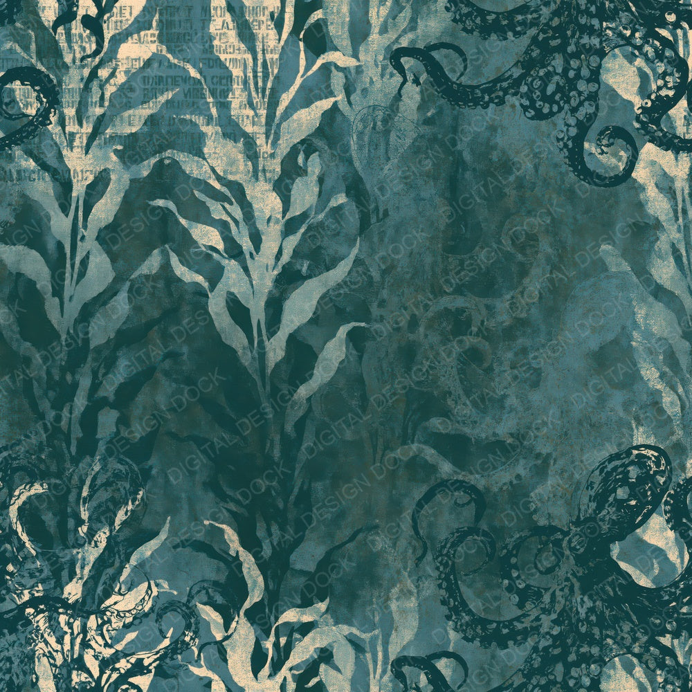 Blue-Ringed Octopus Sea Creature Abyssal Teal Warning Blue Digital Paper Pack (DDD017227)