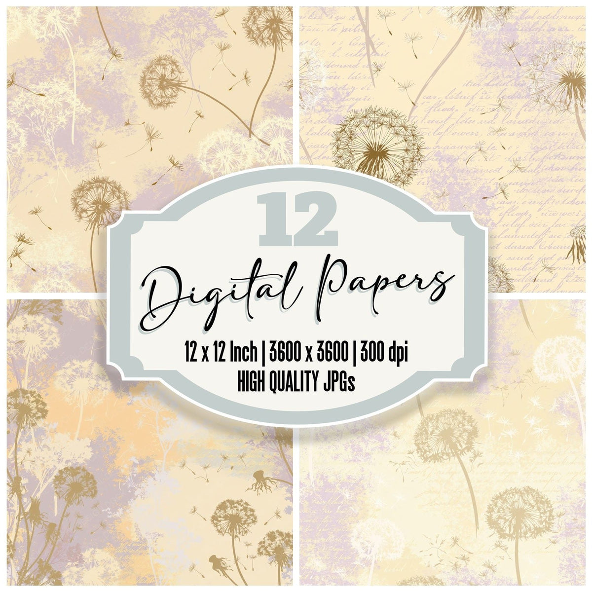 Dandelion Clock Seed Butter Lilac Cream Digital Paper Pack (DDD017251)