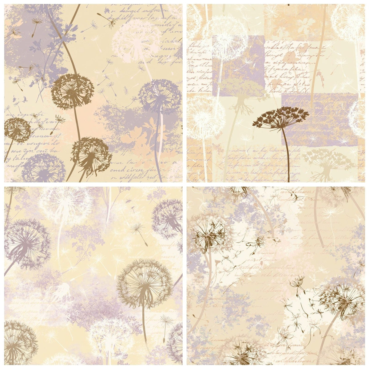 Dandelion Clock Seed Butter Lilac Cream Digital Paper Pack (DDD017251)