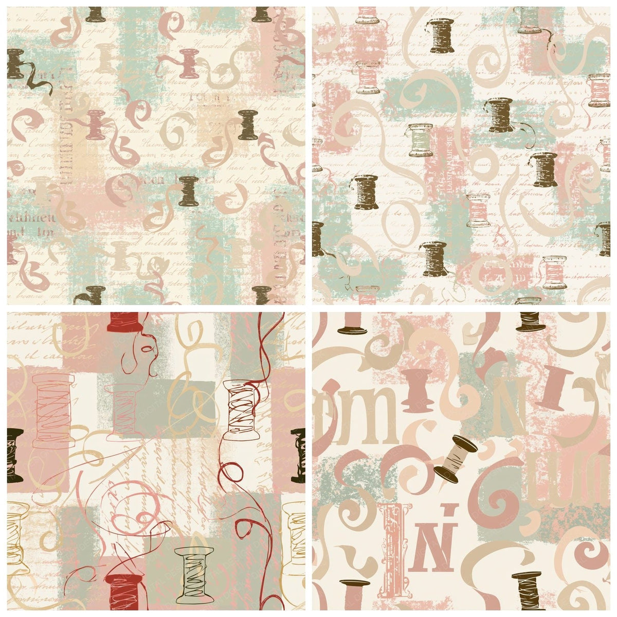 Ribbon Spool Butter Cream Rose Mint Digital Paper Pack (DDD017299)