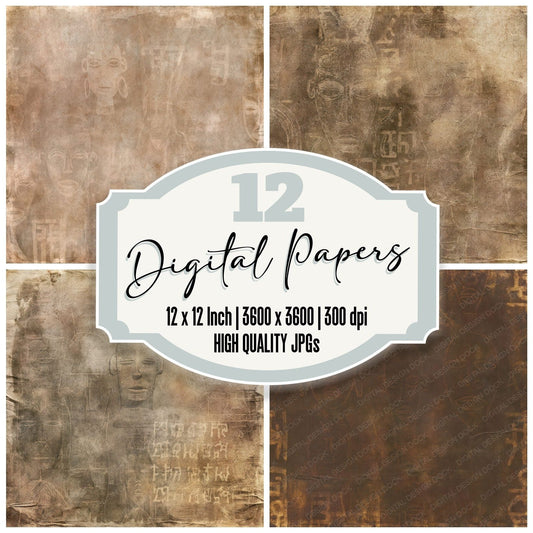 Baoule Mask Ivory Coast Ancestral Brown Ochre Cream digital paper pack cover showing four of the 12 papers