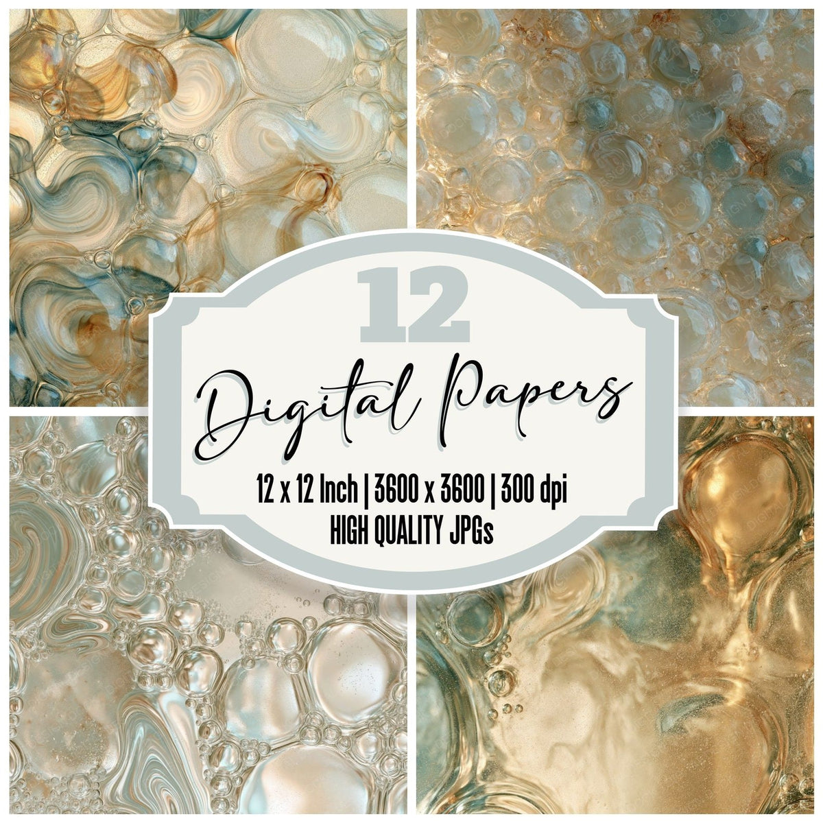 Handblown Glass Bubble Cream Aquamarine Amber Digital Paper Pack (DDD017313)