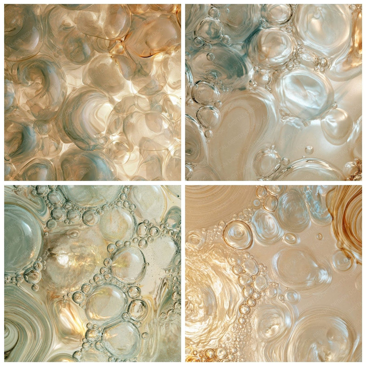 Handblown Glass Bubble Cream Aquamarine Amber Digital Paper Pack (DDD017313)