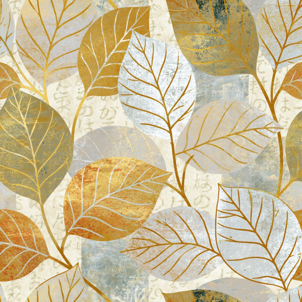 Linocut Leaf Printing Gold Cream Digital Paper Pack (DDD017335)