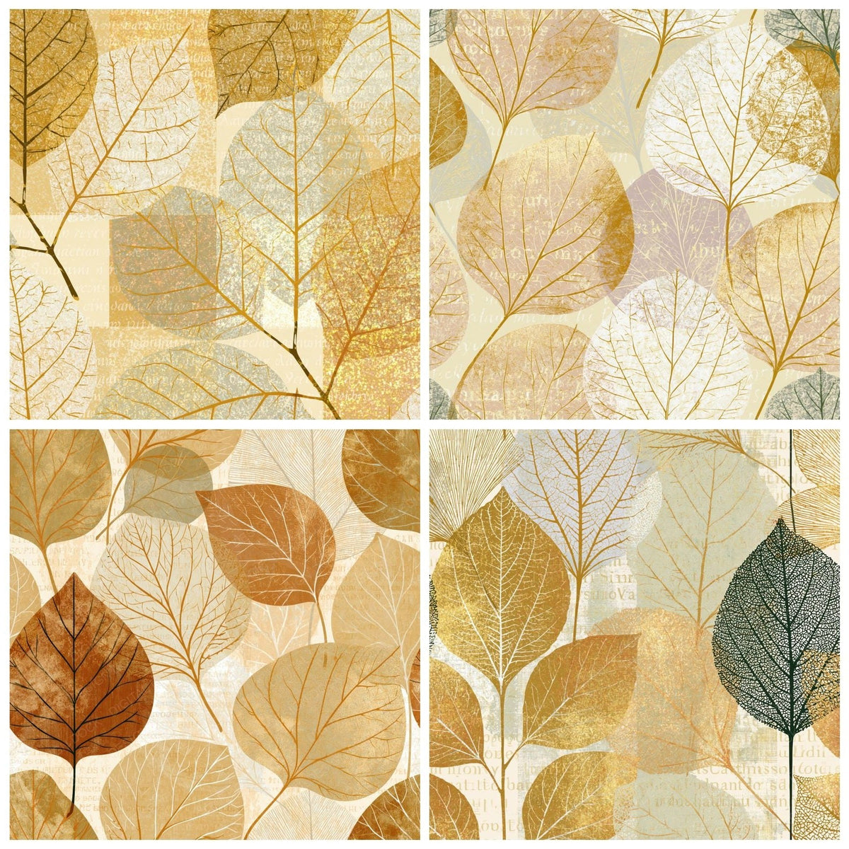 Linocut Leaf Xray Gold Pearl Texture Digital Paper Pack (DDD017352)