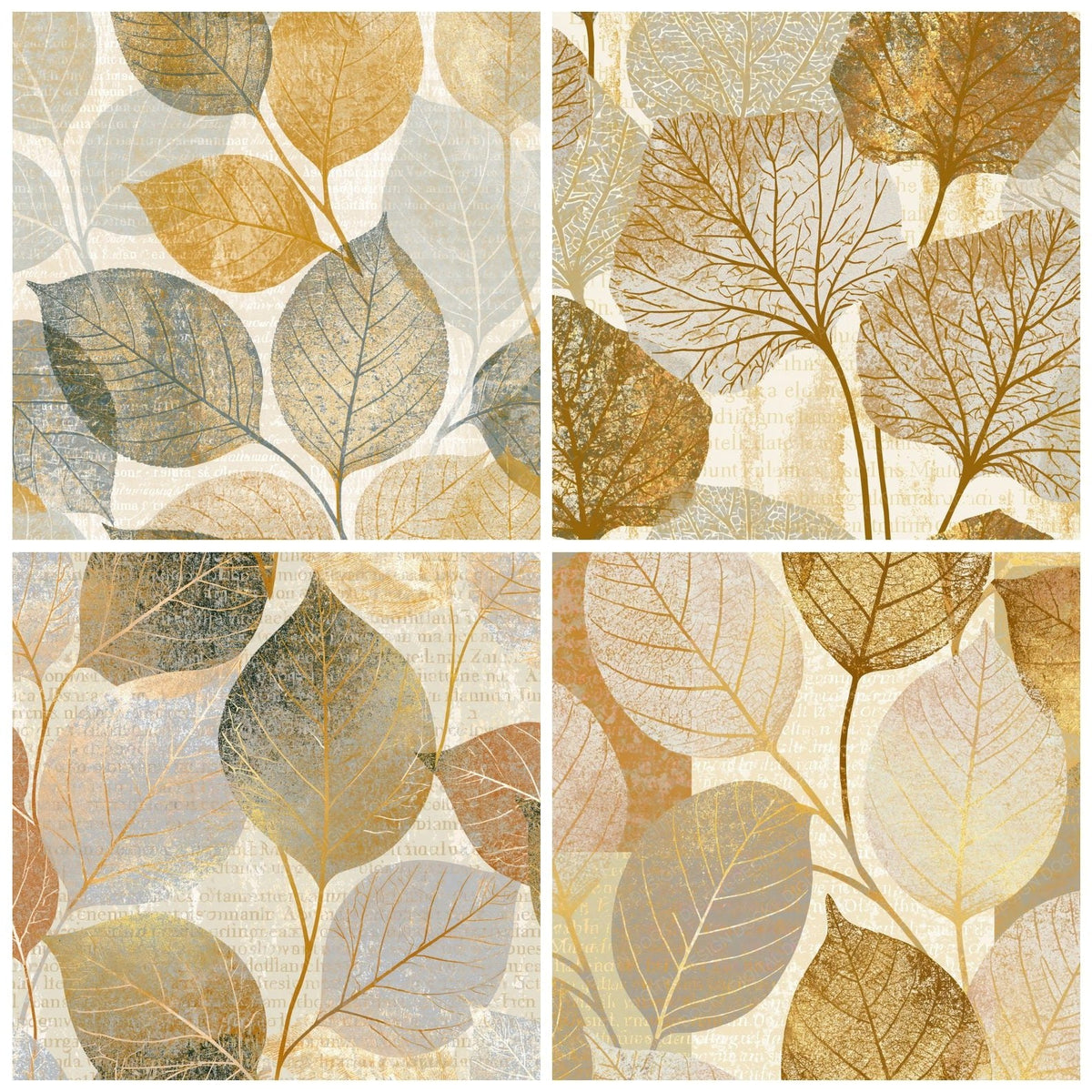 Linocut Leaf Xray Gold Pearl Texture Digital Paper Pack (DDD017352)
