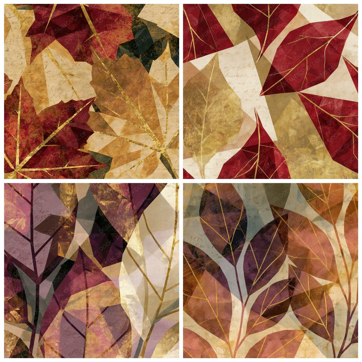Low Poly Leaf Outline Port Cream Abstract Digital Paper Pack (DDD017354)