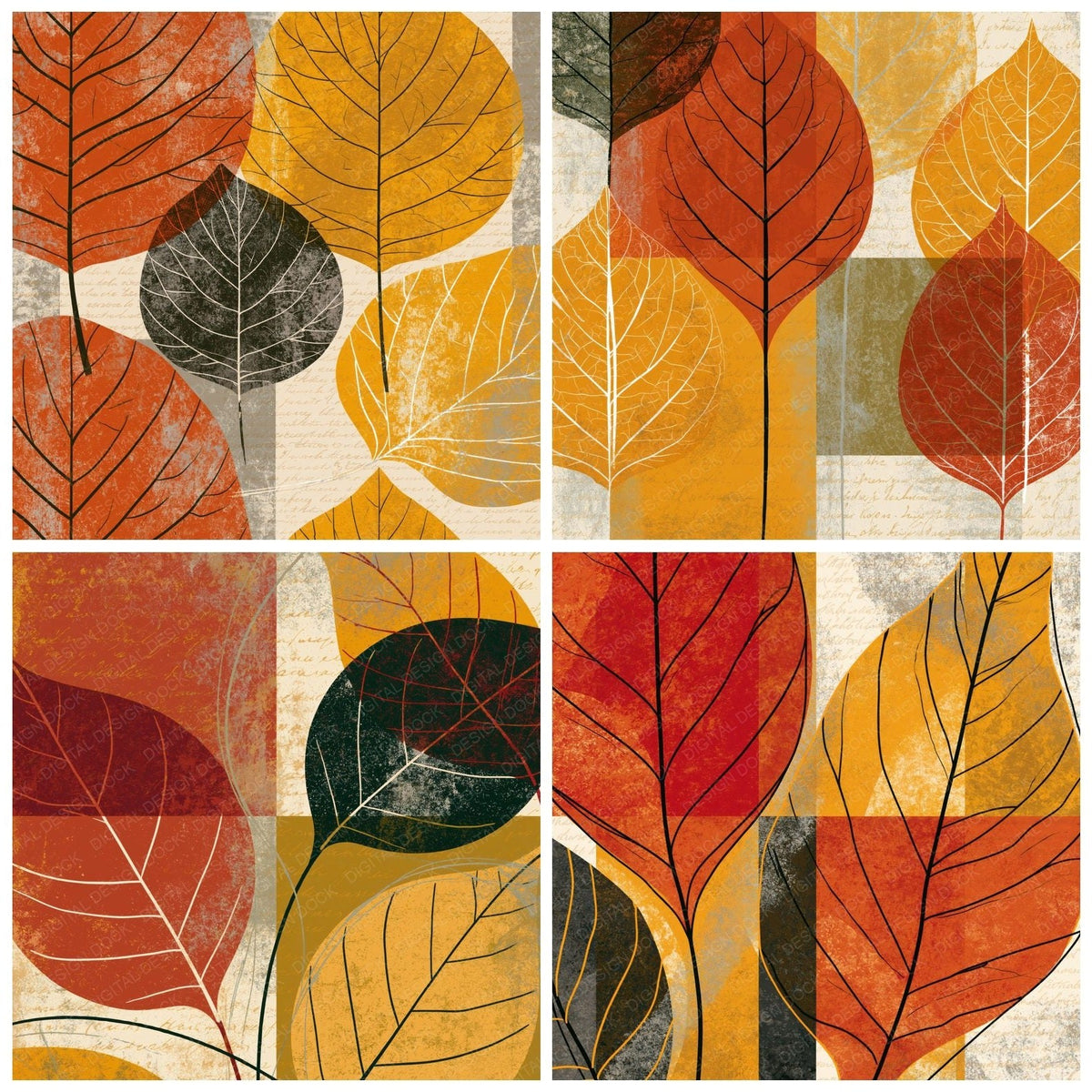 Pop Art Leaf Xray Pumpkin Yellow Abstract Digital Paper Pack (DDD017360)