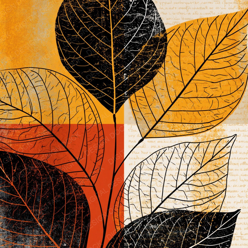 Pop Art Leaf Xray Pumpkin Yellow Abstract Digital Paper Pack (DDD017360)