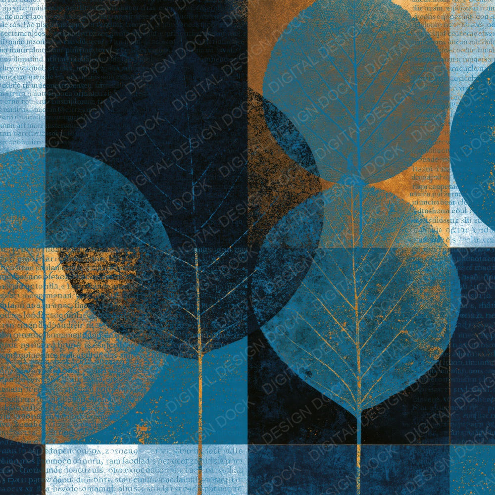 Suprematist Leaf Xray Black Blue Abstract Digital Paper Pack (DDD017363)