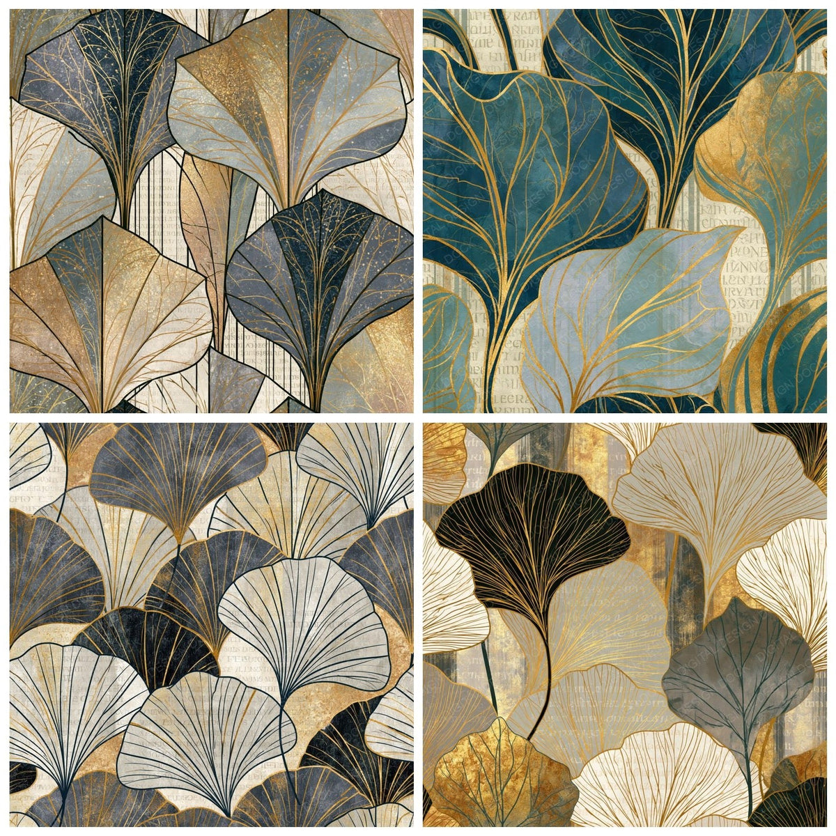 Ert Leaf Outline Graphite Cream Abstract Digital Paper Pack (DDD017373)