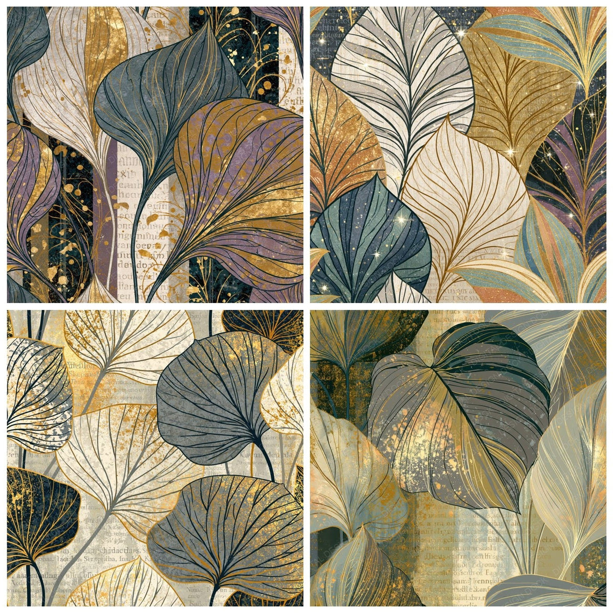 Ert Leaf Outline Graphite Cream Abstract Digital Paper Pack (DDD017373)