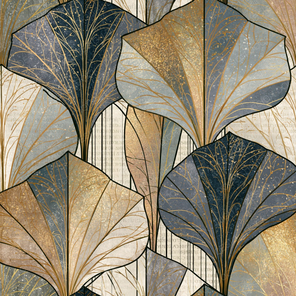 Ert Leaf Outline Graphite Cream Abstract Digital Paper Pack (DDD017373)