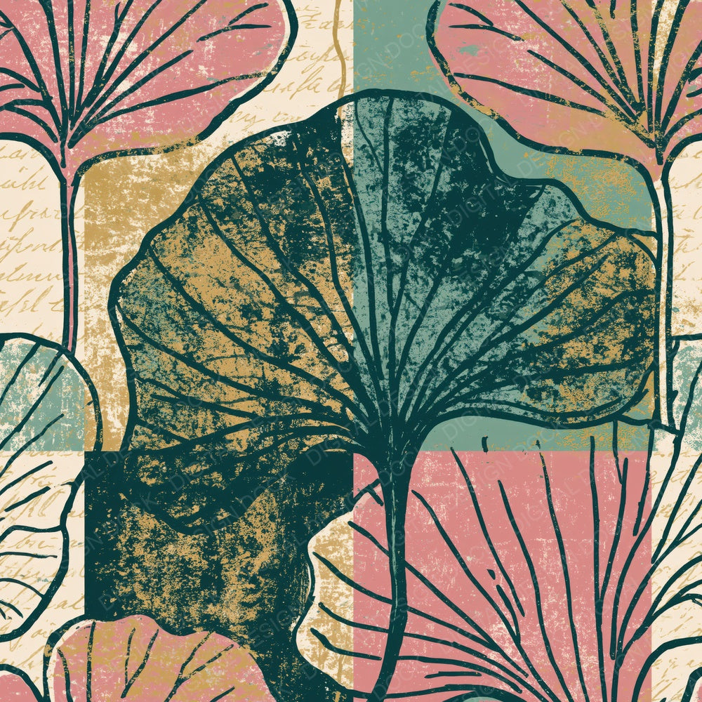 Toulouse-Lautrec Leaf Outline Pink Seafoam Abstract Digital Paper Pack (DDD017382)