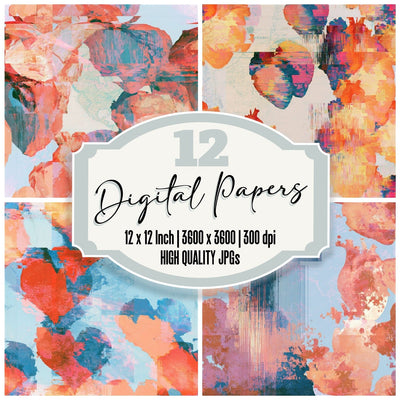 Glitch Heart Apricot Rose Seamless digital paper pack cover showing four of the 12 papers