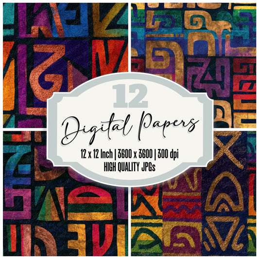 Aztec Rainbow Violet Mauve Abstract Seamless Digital Paper Pack (DDD017426)
