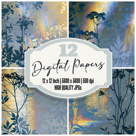 Cyanotype Rainbow Slate Yellow Abstract Digital Paper Pack (DDD017430)
