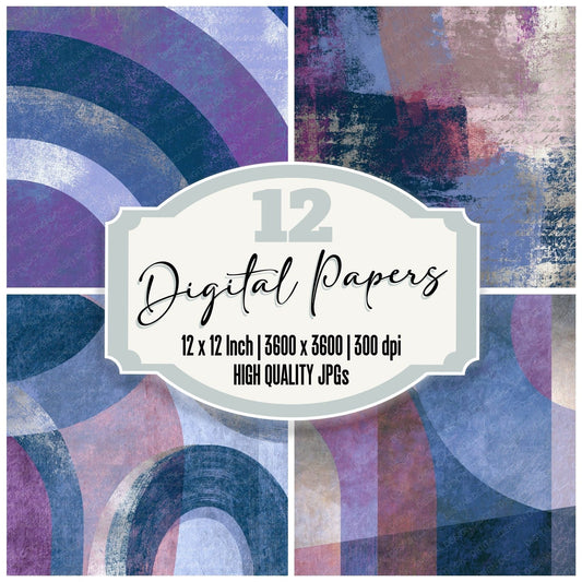 Maximalist Rainbow Periwinkle Plum Abstract Digital Paper Pack (DDD017436)