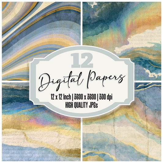 Naturalist Rainbow Slate Butter Cream Abstract Digital Paper Pack (DDD017437)
