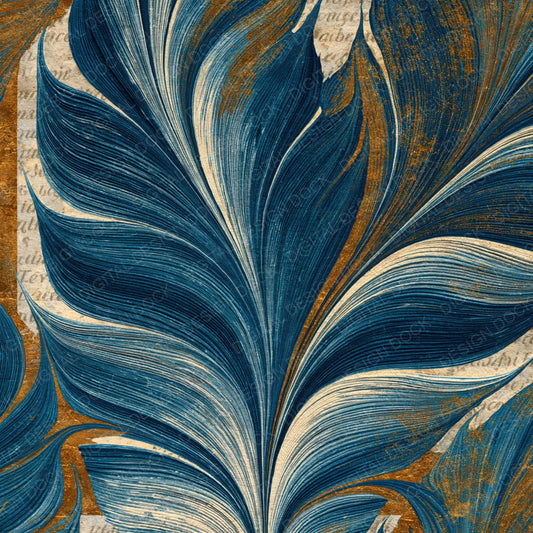 Single Paper Marbling Leaf Scan Indigo Ivory digital paper shown full size