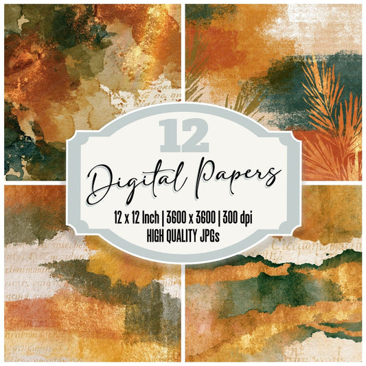 Salt Print Rainbow Ochre Olive Abstract Digital Paper Pack (DDD017440)