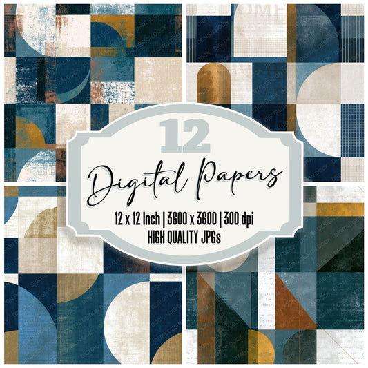 Bauhaus Rainbow Geometric Abstract Seamless Digital Paper Pack (DDD017447)