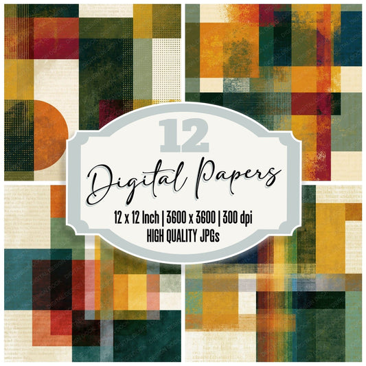 Bauhaus Rainbow Sage Primrose Abstract Digital Paper Pack (DDD017448)