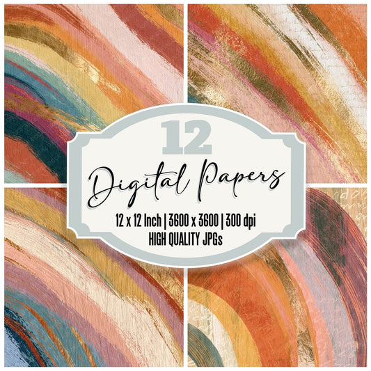 Expressionist Rainbow Blush Bone Abstract Digital Paper Pack (DDD017451)