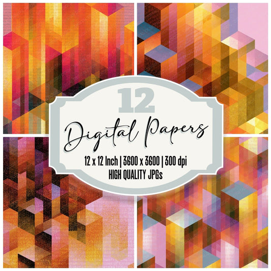 Isometric Rainbow Amber Rose Gold Abstract Digital Paper Pack (DDD017454)