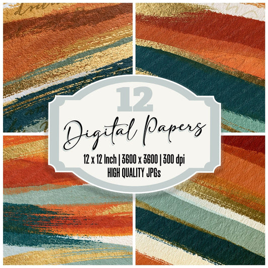 Letterpress Rainbow Sienna Sage Abstract Digital Paper Pack (DDD017455)