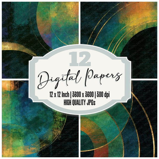 Magic Realism Rainbow Emerald Abstract Digital Paper Pack (DDD017457)