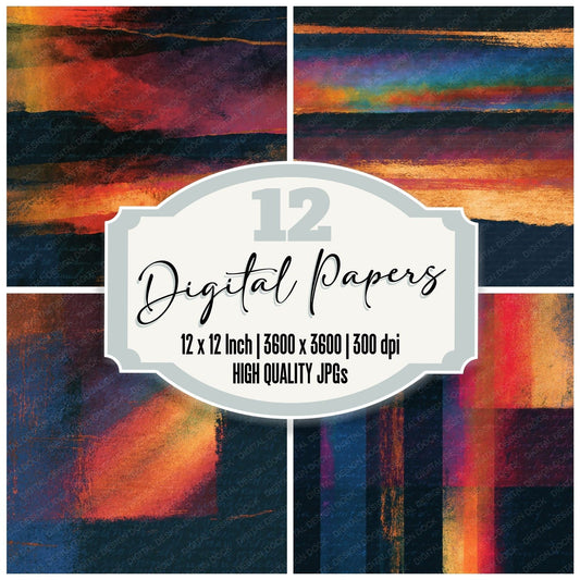 Mezzotint Rainbow Oxblood Copper Abstract Digital Paper Pack (DDD017459)