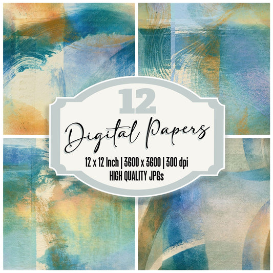 Monoprint Rainbow Seafoam Bone Abstract Seamless Digital Paper Pack (DDD017460)