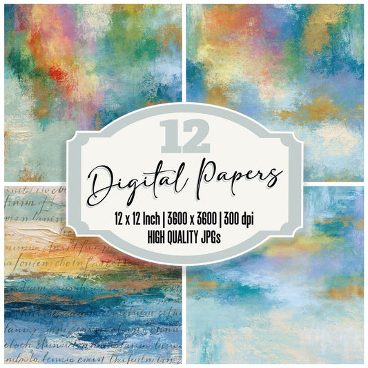 Oil Pastel Rainbow Seafoam Abstract Digital Paper Pack (DDD017462)