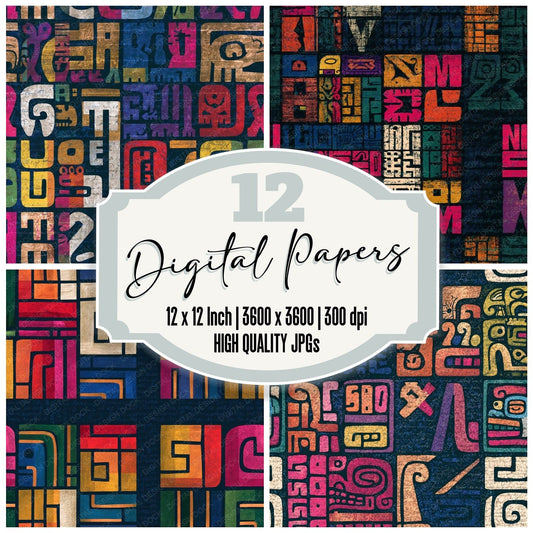Aztec Rainbow Codex Abstract Seamless Digital Paper Pack (DDD017467)