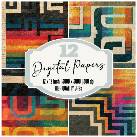 Aztec Rainbow Graphite Abstract Digital Paper Pack (DDD017468)