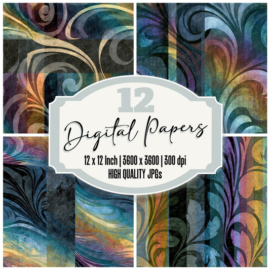 Baroque Rainbow Bone Abstract Seamless Digital Paper Pack (DDD017469)