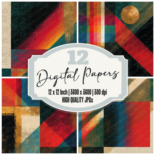 Constructivist Rainbow Eucalyptus Abstract digital paper pack cover showing four of the 12 papers