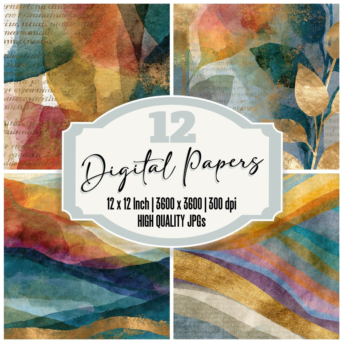 Edwardian Rainbow Oyster Parchment Abstract Digital Paper Pack (DDD017473)