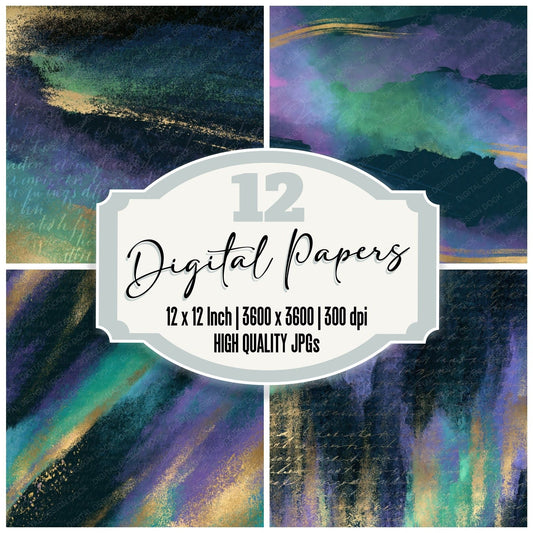 Gouache Rainbow Aurora Lilac Abstract Digital Paper Pack (DDD017474)