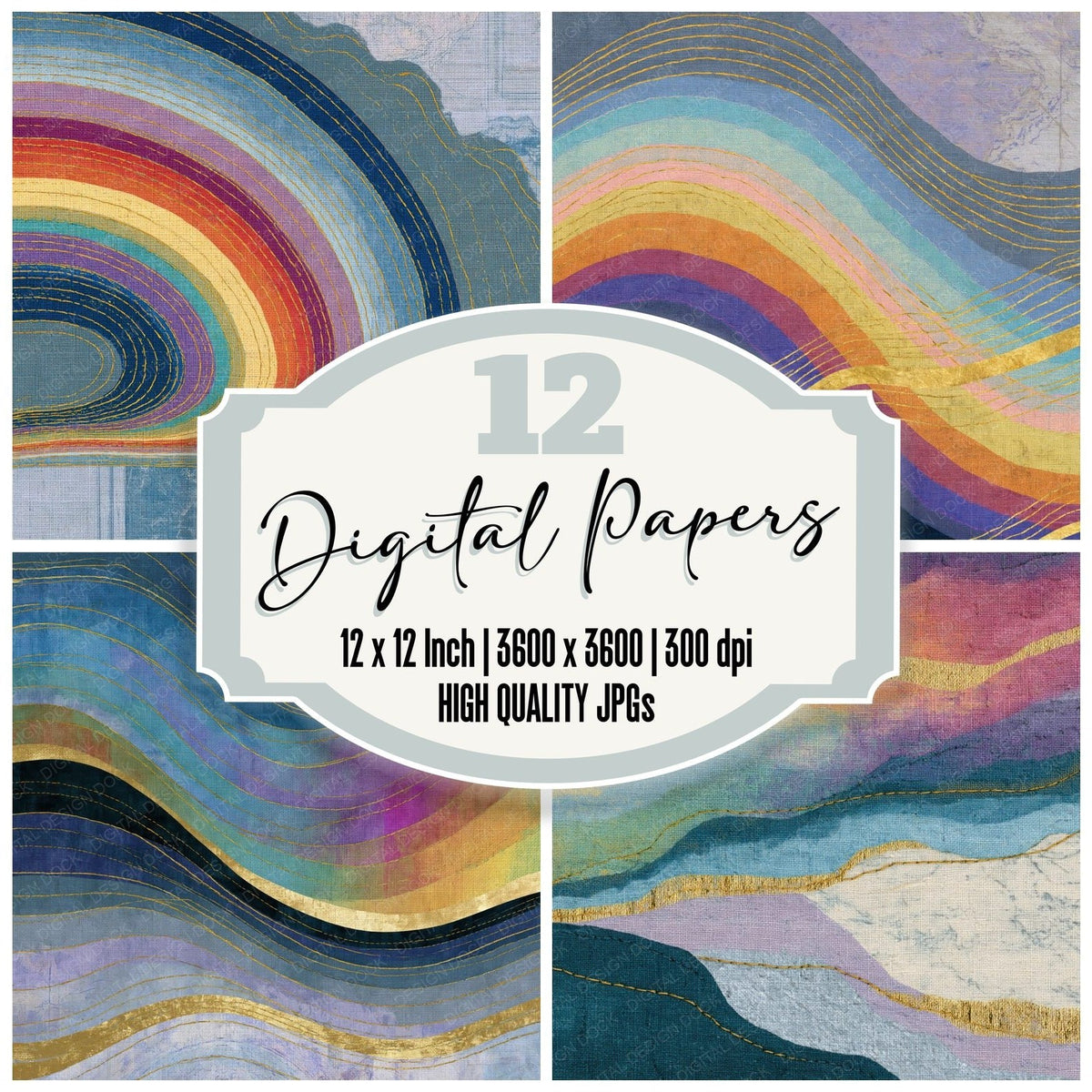 Kantha Rainbow Lilac Pearl Abstract Digital Paper Pack (DDD017477)