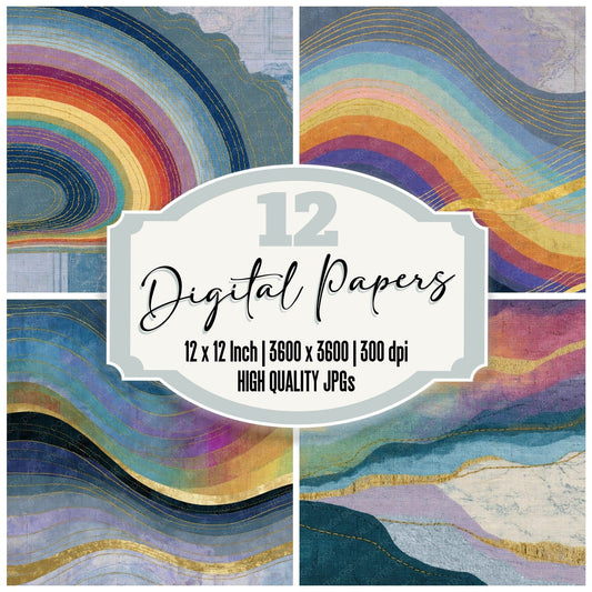 Kantha Rainbow Lilac Pearl Abstract Digital Paper Pack (DDD017477)