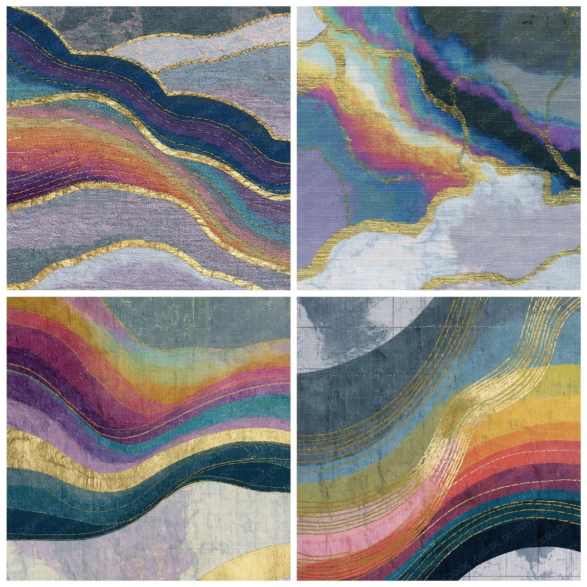 Kantha Rainbow Lilac Pearl Abstract Digital Paper Pack (DDD017477)