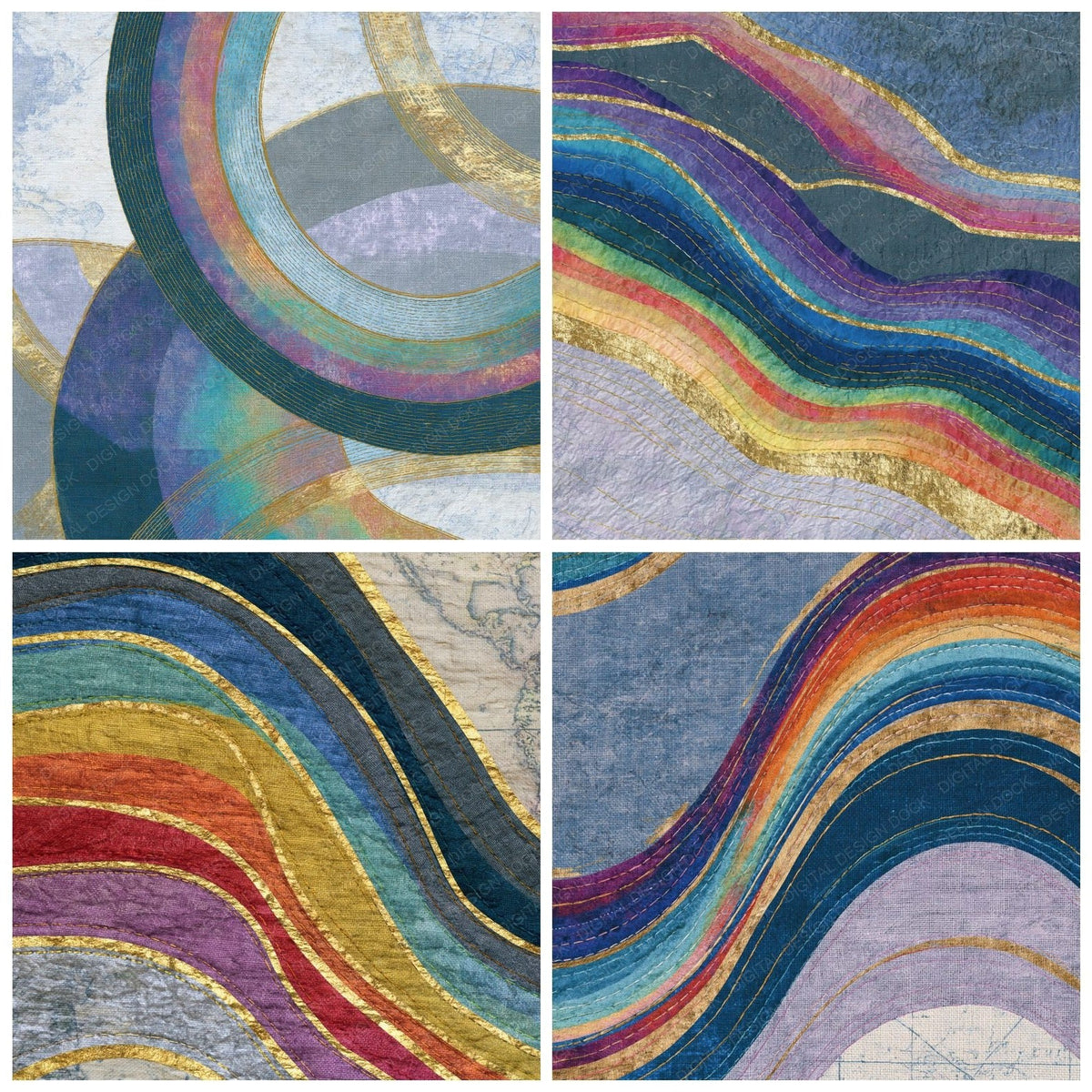Kantha Rainbow Lilac Pearl Abstract Digital Paper Pack (DDD017477)