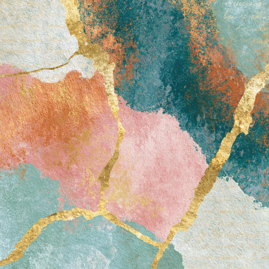 Kintsugi Rainbow Pink Mint Abstract Digital Paper Pack (DDD017478)